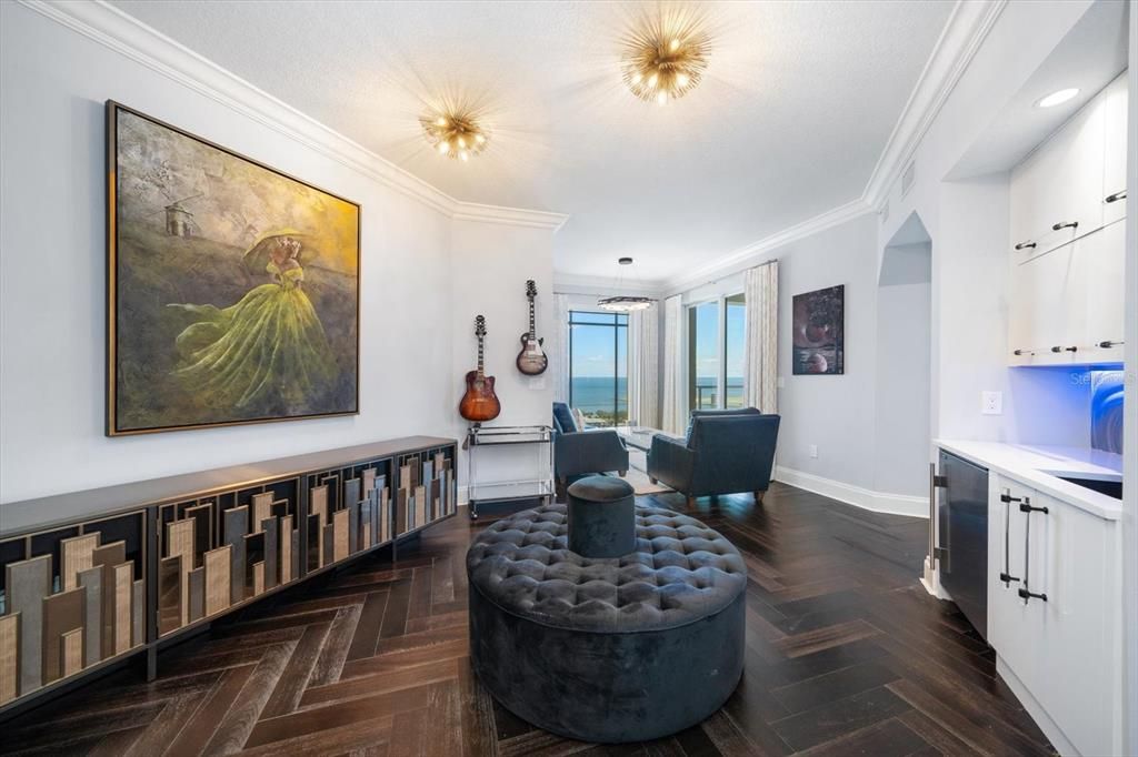 Dining room, Interior, Recessed Lighting, Water, Wood Texture Flooring