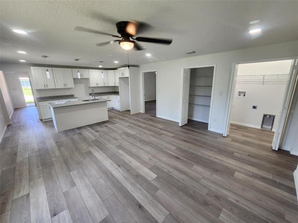 Interior, Kitchen, Pendant Lights, Recessed Lighting, Wood Texture Flooring