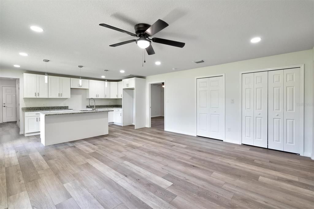 Interior, Kitchen, Pendant Lights, Recessed Lighting, Wood Texture Flooring