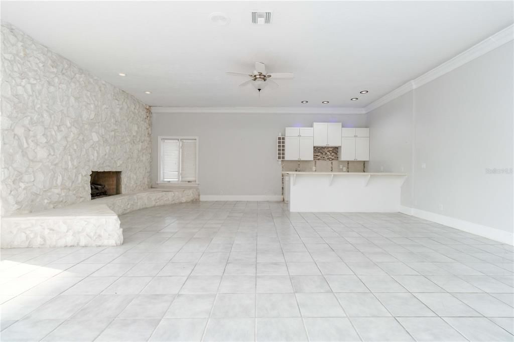 Empty room, Fireplace, Interior, Recessed Lighting
