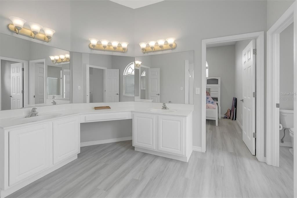 Bathroom, Dual Sink Vanities, Interior, Wood Texture Flooring