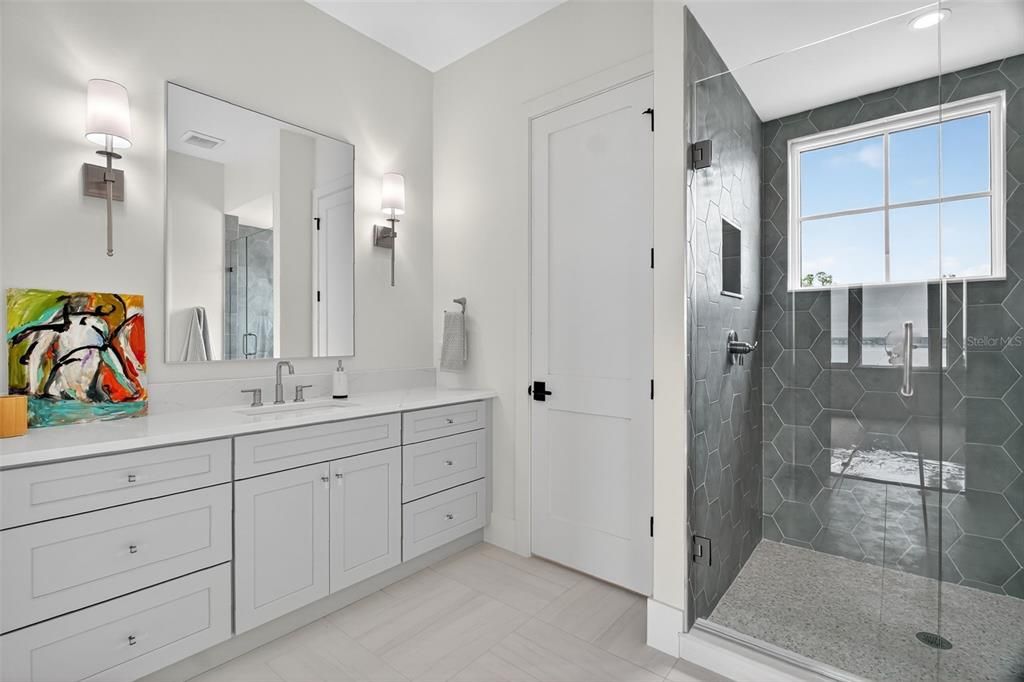 Bathroom, Dual Sink Vanities, Glass Shower, Interior