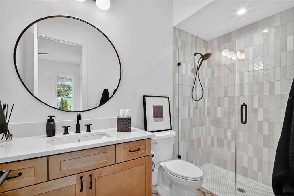 Bathroom, Glass Shower, Interior, Recessed Lighting
