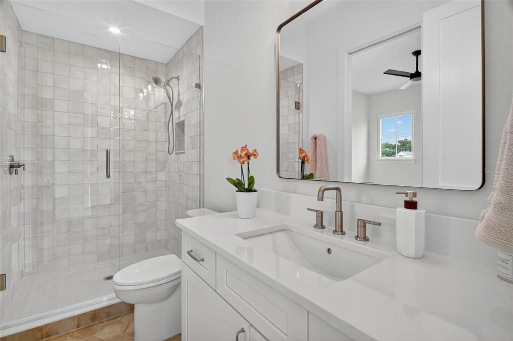 Bathroom, Glass Shower, Interior, Recessed Lighting