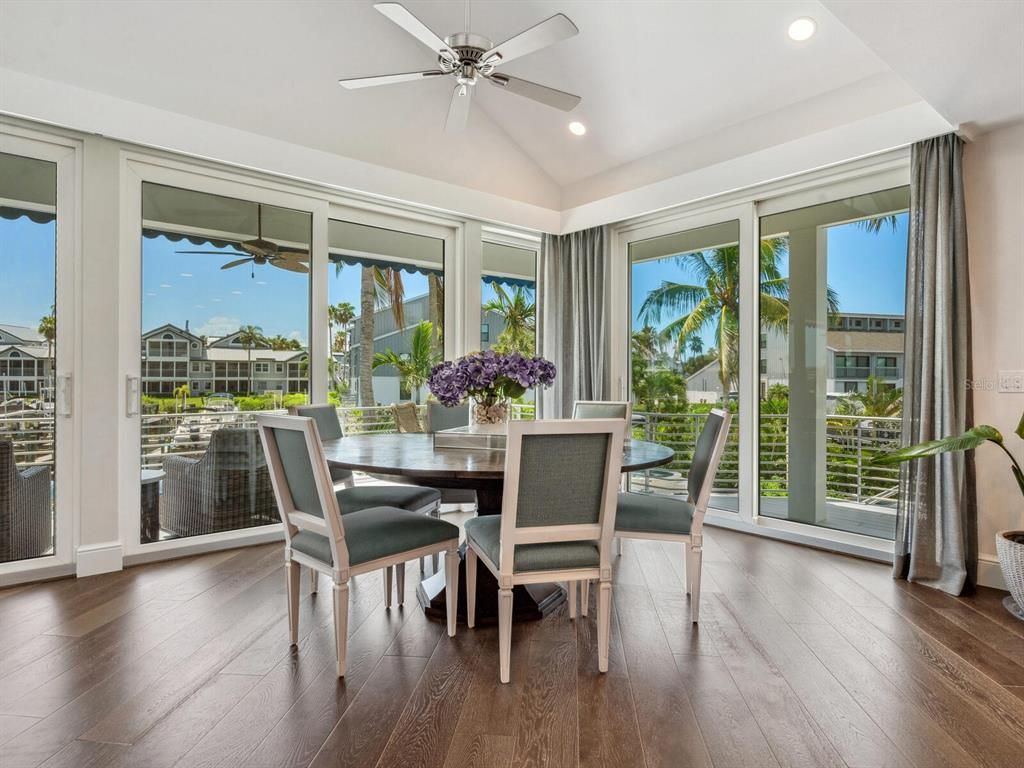 Dining room, Interior, Recessed Lighting, Wood Texture Flooring