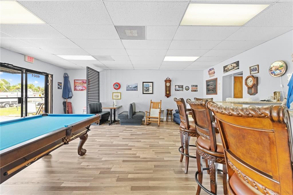 Billiard Table, Game Room, Interior, Recessed Lighting, Wood Texture Flooring