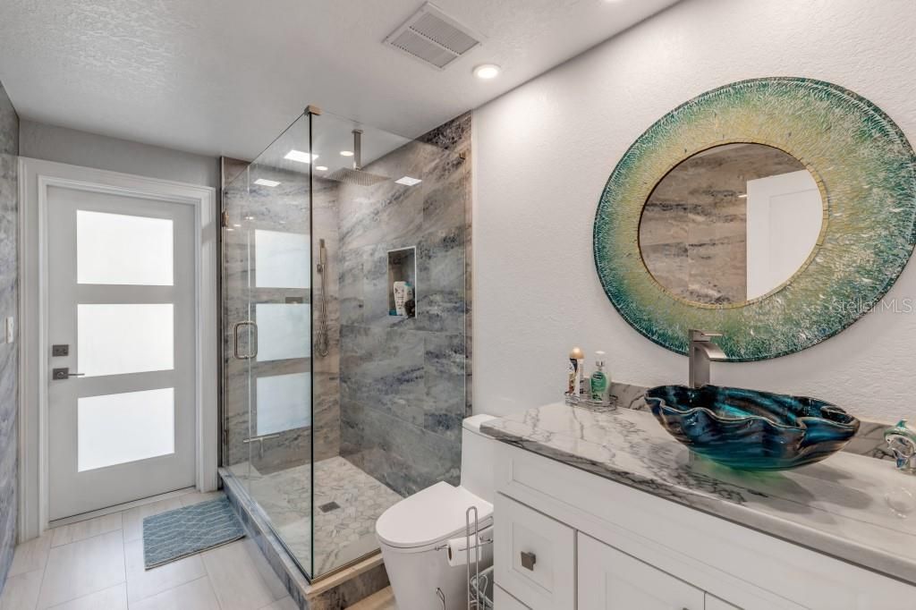 Bathroom, Glass Shower, Interior, Recessed Lighting