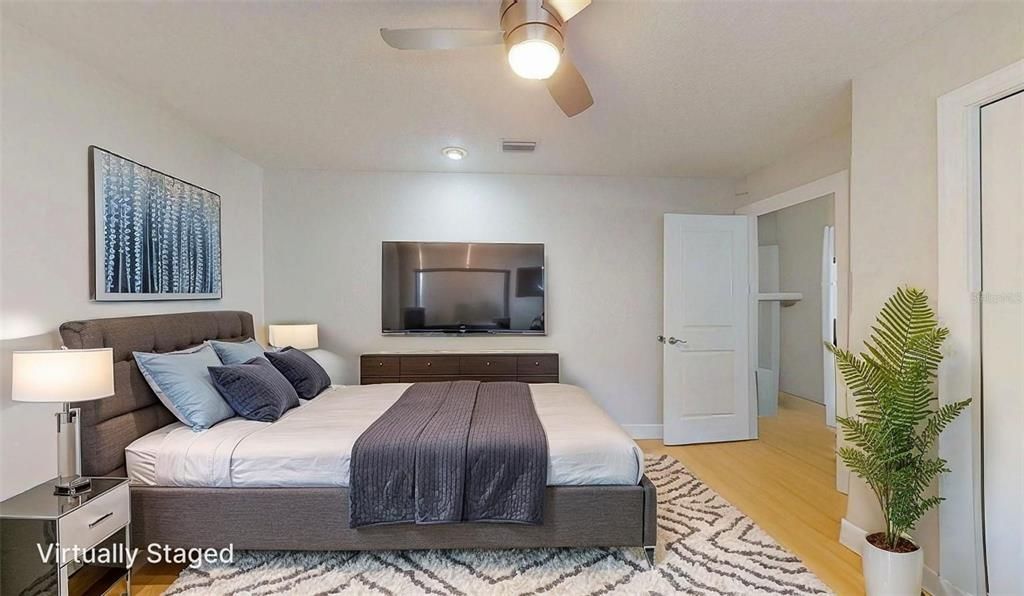 Bedroom, Interior, Recessed Lighting, Wood Texture Flooring