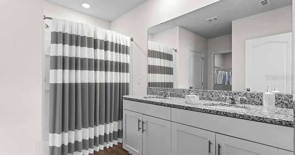 Bathroom, Interior, Recessed Lighting, Wood Texture Flooring