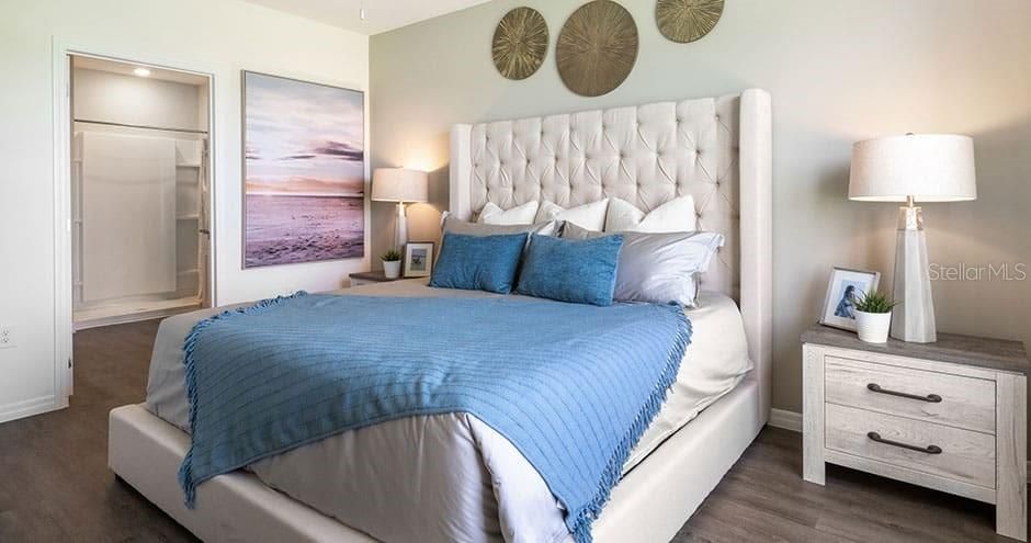 Bedroom, Interior, Recessed Lighting, Water, Wood Texture Flooring