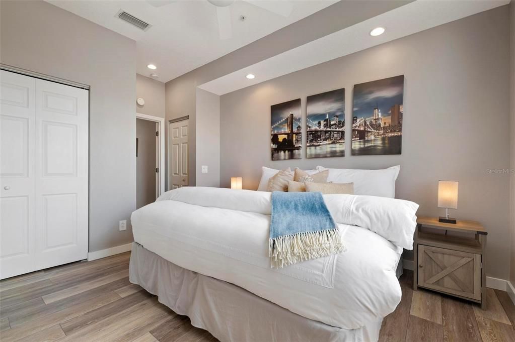 Bedroom, Interior, Recessed Lighting, Wood Texture Flooring