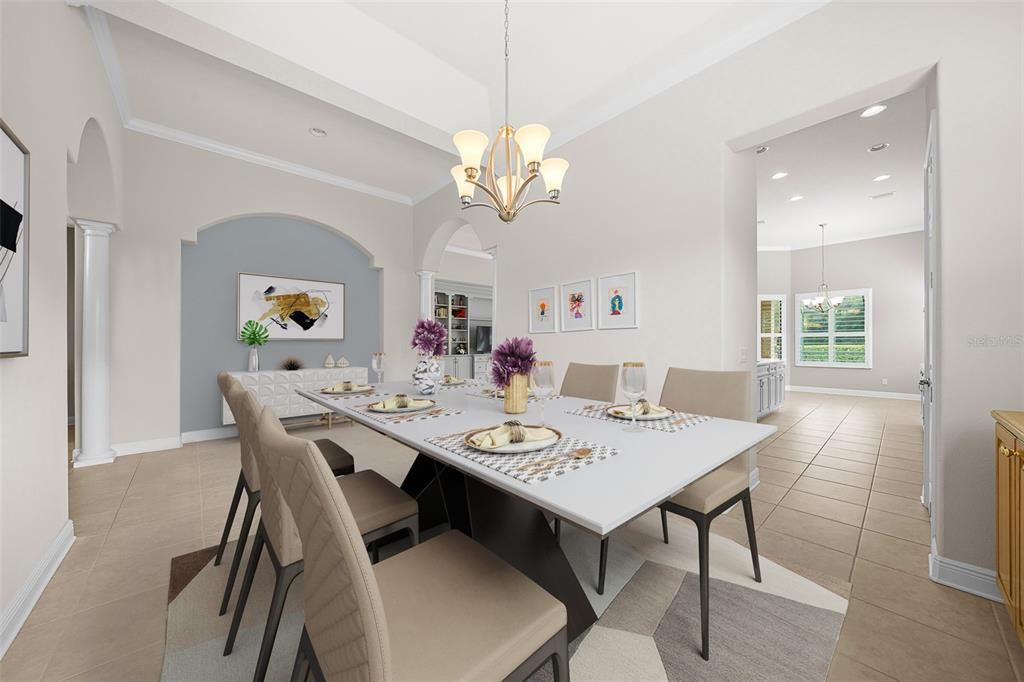 Chandelier, Dining room, Interior, Recessed Lighting