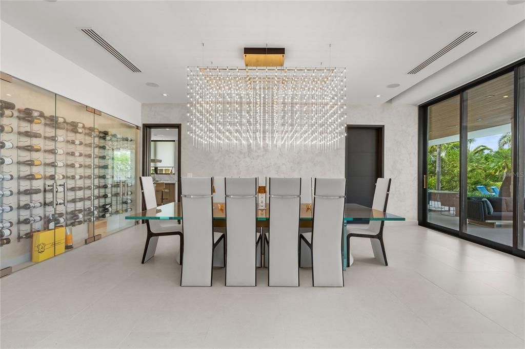 Chandelier, Dining room, Interior, Recessed Lighting, Wine Storage