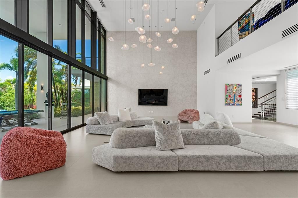 Fireplace, Interior, Living room, Pendant Lights