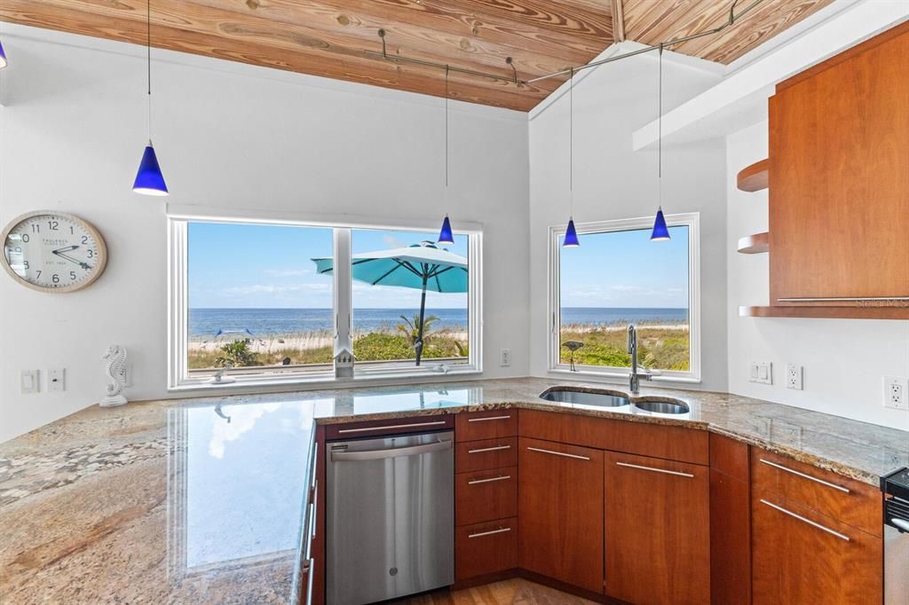 Interior, Kitchen, Pendant Lights, Water, Wooden Ceilings