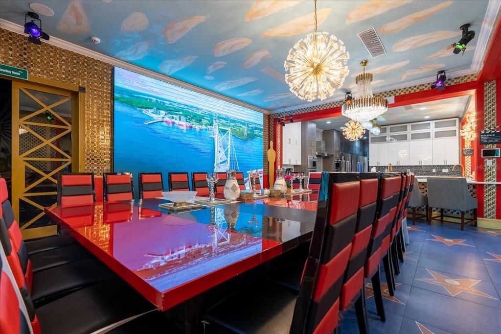 Chandelier, Dining room, Interior, Recessed Lighting
