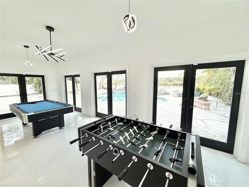 Billiard Table, Game Room, Interior, Pendant Lights
