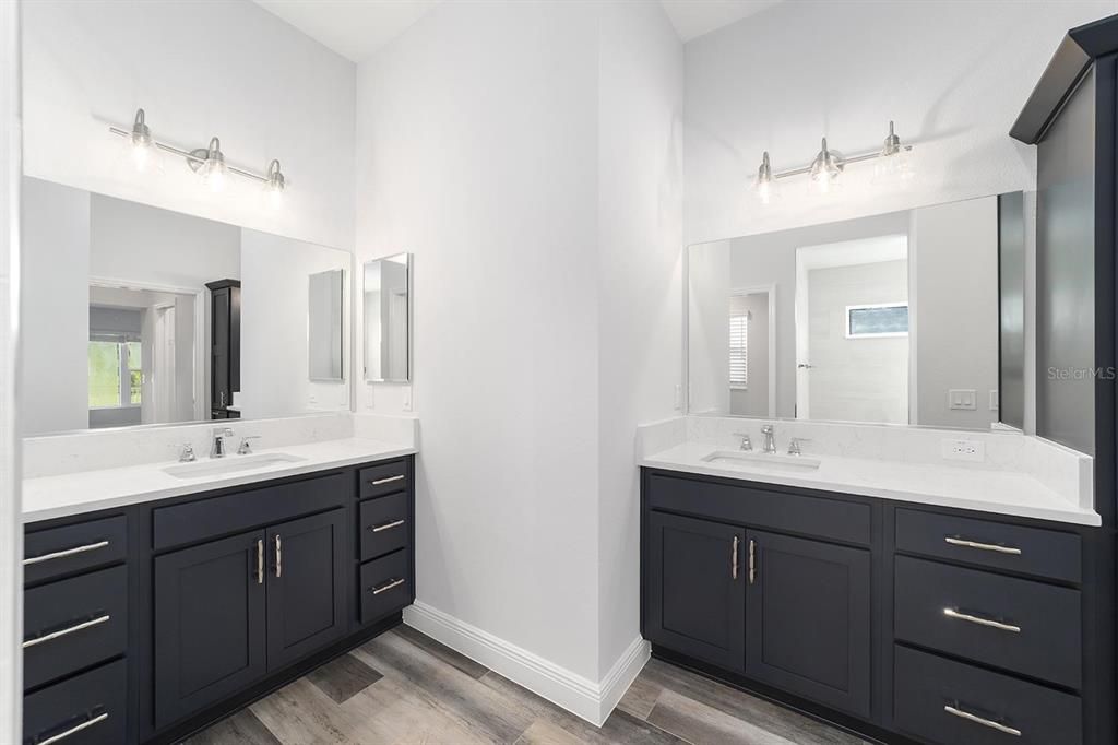 Bathroom, Dual Sink Vanities, Interior, Wood Texture Flooring