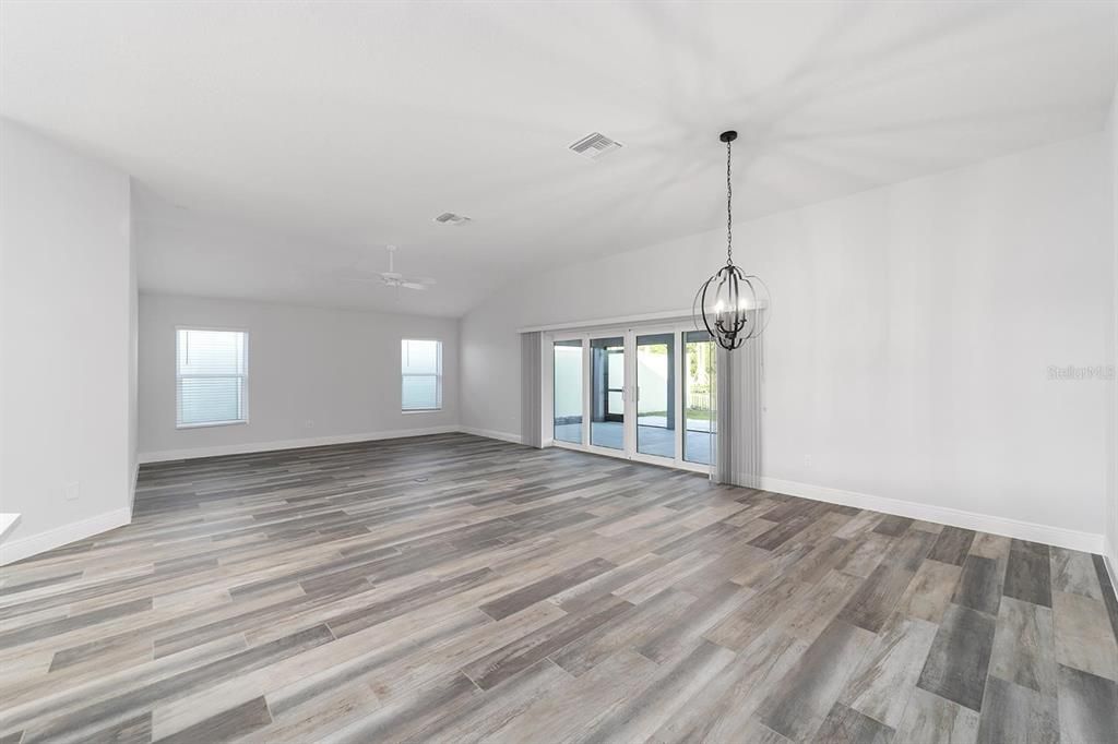 Chandelier, Empty room, Interior, Pendant Lights, Wood Texture Flooring
