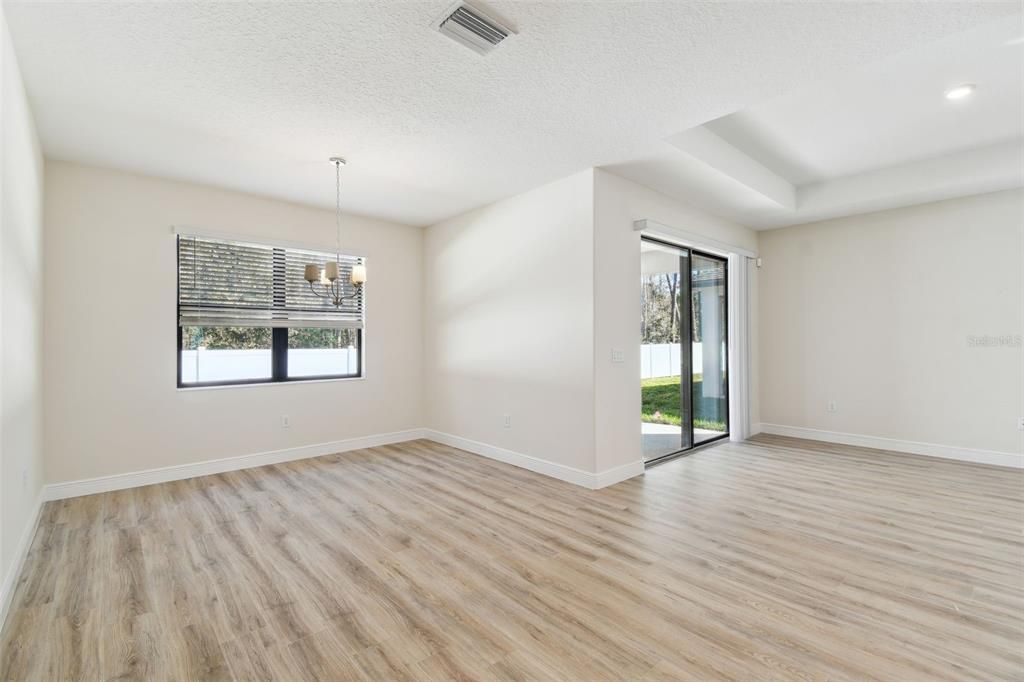 Empty room, Interior, Pendant Lights, Recessed Lighting, Wood Texture Flooring