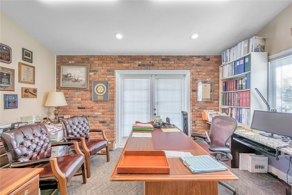 Home Office, Interior, Recessed Lighting, Stone Walls