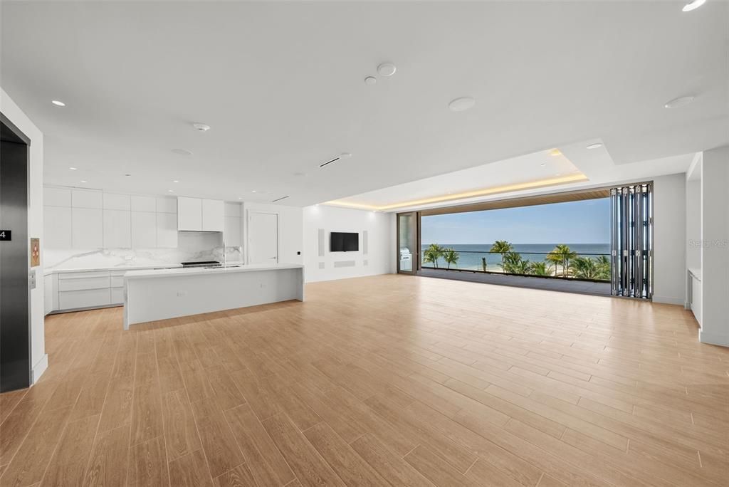 Interior, Kitchen, Recessed Lighting, Water, Wood Texture Flooring
