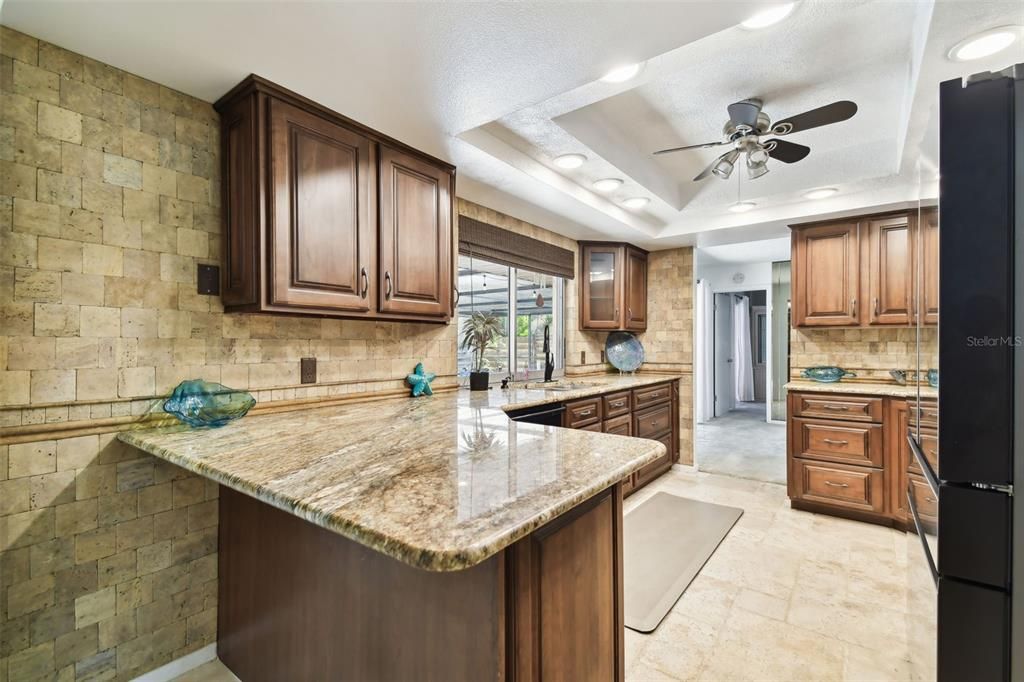 Interior, Kitchen, Recessed Lighting, Stone Walls