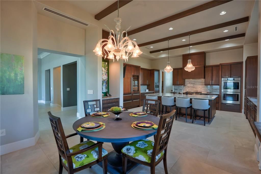 Chandelier, Dining room, Interior, Kitchen, Pendant Lights, Recessed Lighting, Stainless Steel Appliances