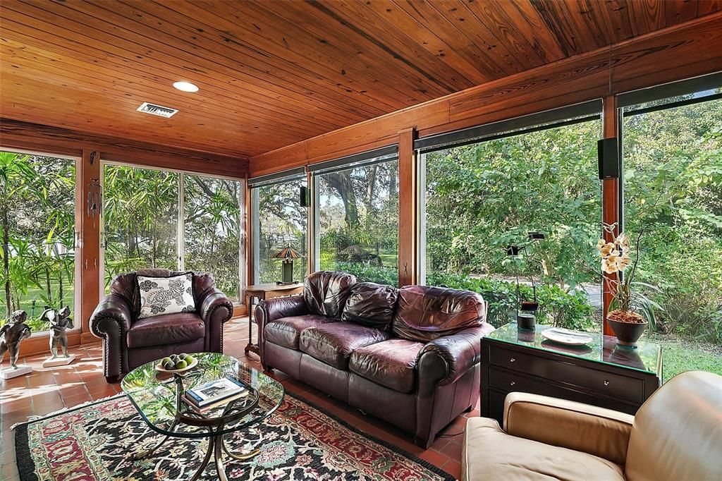 Interior, Living room, Recessed Lighting, Sun Room, Wooden Ceilings