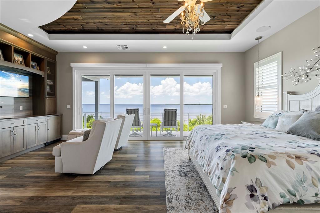 Bedroom, Interior, Recessed Lighting, Water, Wooden Ceilings, Wood Texture Flooring