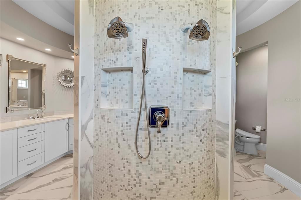 Bathroom, Interior, Marble, Recessed Lighting