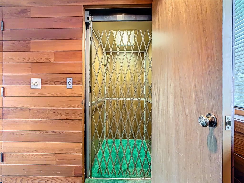 Elevator, Exterior, Wooden Walls