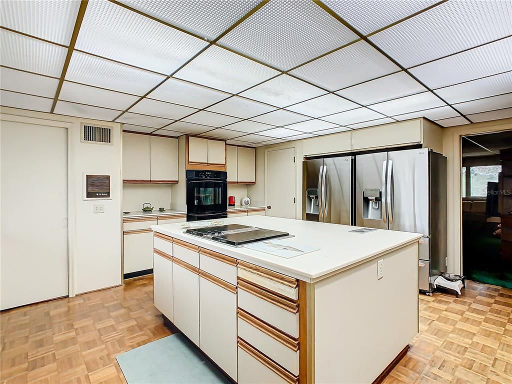 Interior, Kitchen, Tile Countertops, Wood Texture Flooring