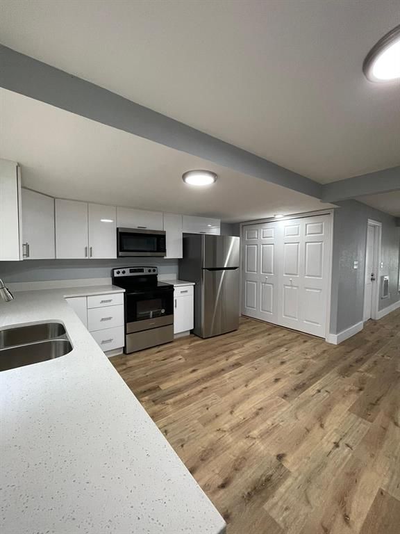 Interior, Kitchen, Stainless Steel Appliances, Wood Texture Flooring