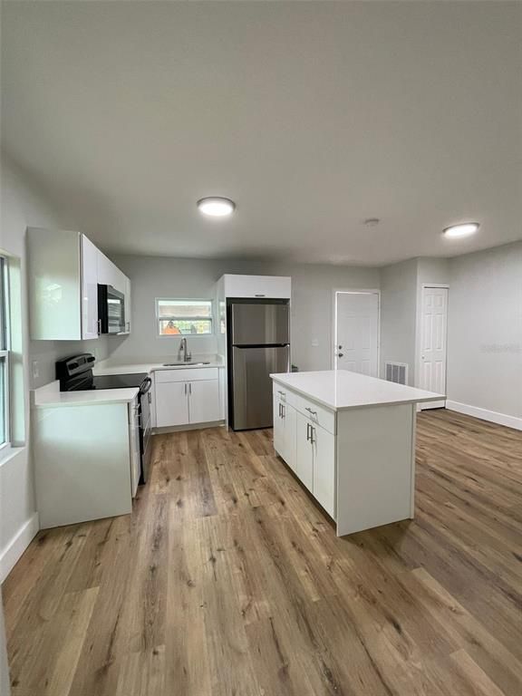 Interior, Kitchen, Recessed Lighting, Wood Texture Flooring