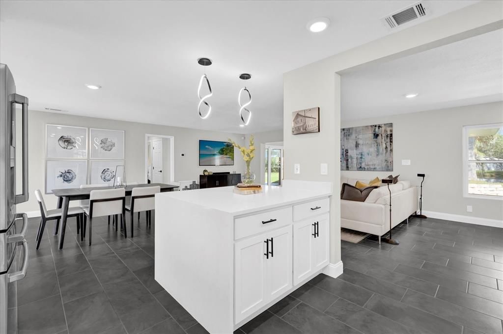 Dining room, Interior, Kitchen, Living room, Pendant Lights, Recessed Lighting