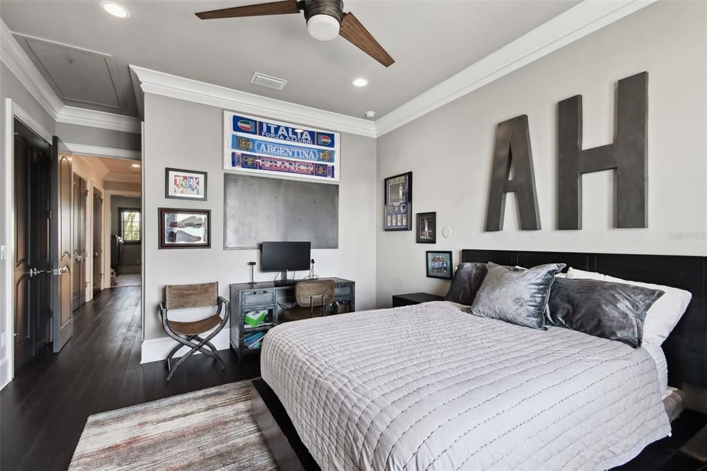Bedroom, Interior, Recessed Lighting, Wood Texture Flooring