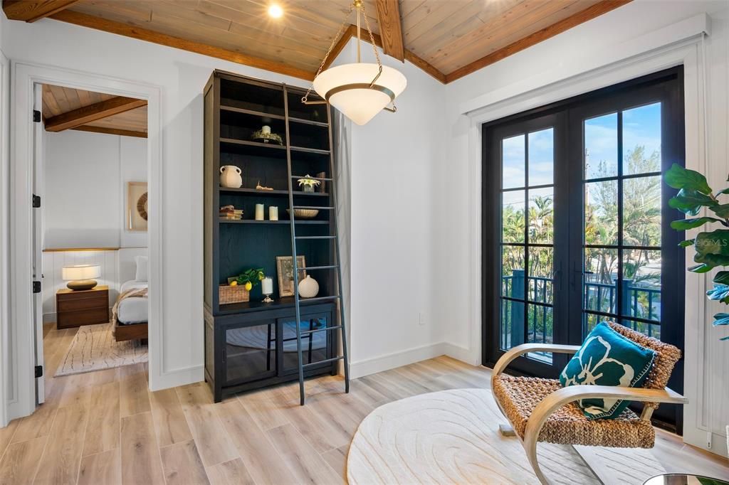 Bedroom, Interior, Pendant Lights, Recessed Lighting, Wooden Ceilings, Wood Texture Flooring