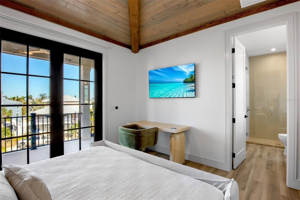 Bedroom, Interior, Recessed Lighting, Wooden Beams, Wooden Ceilings, Wood Texture Flooring