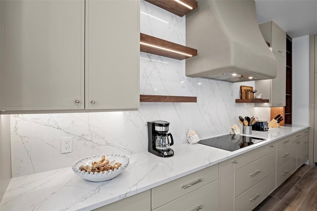 Interior, Kitchen, Marble Walls, Wood Texture Flooring