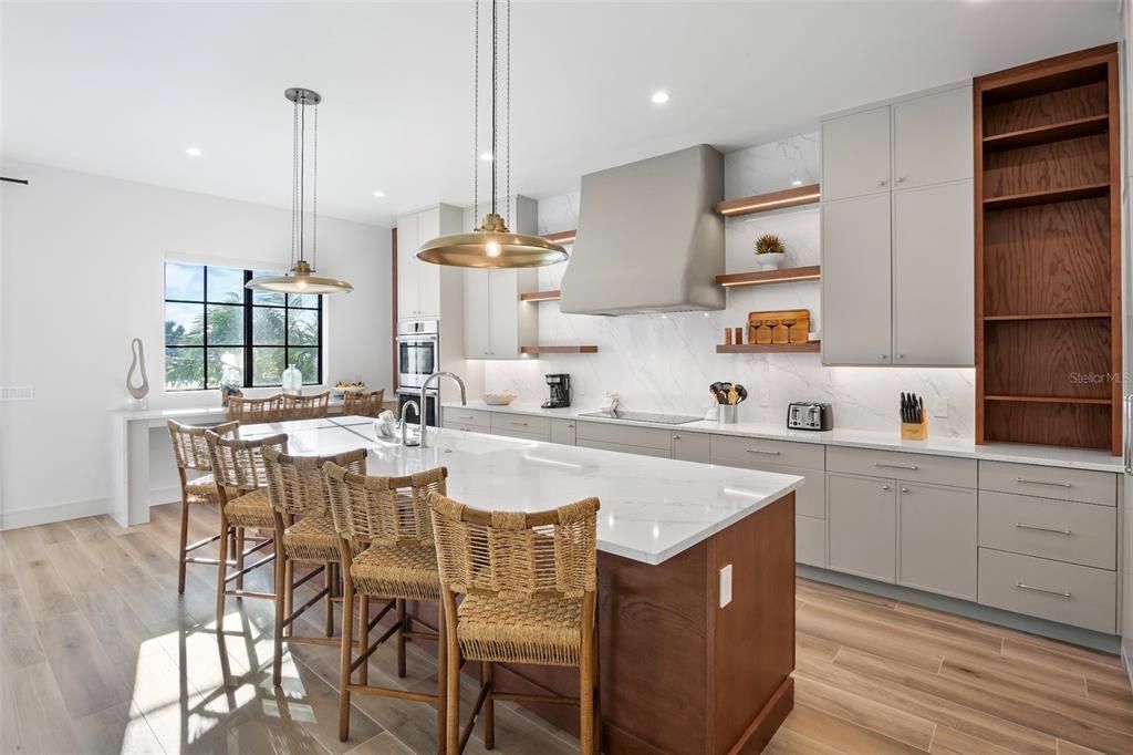 Interior, Kitchen, Pendant Lights, Recessed Lighting, Wood Texture Flooring
