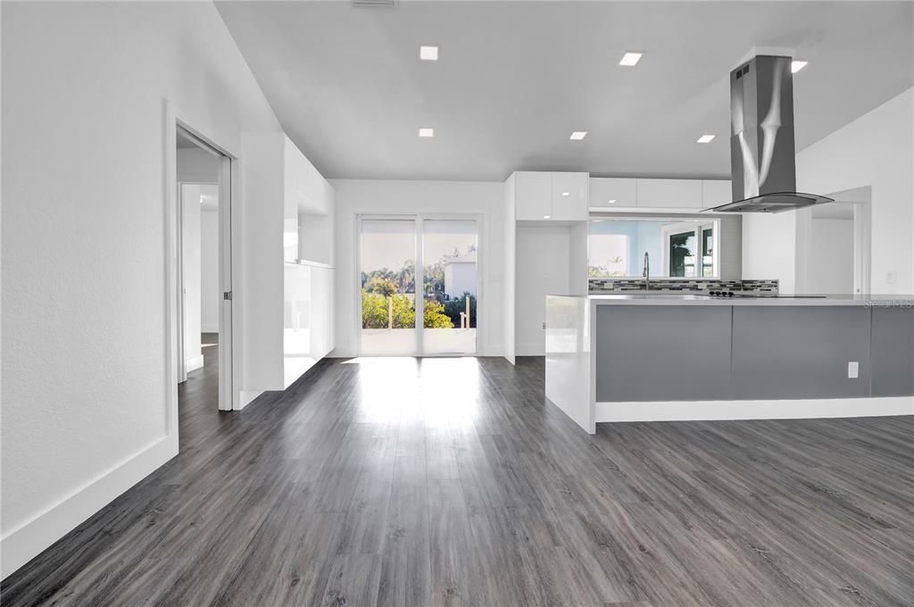 Interior, Kitchen, Recessed Lighting, Wood Texture Flooring