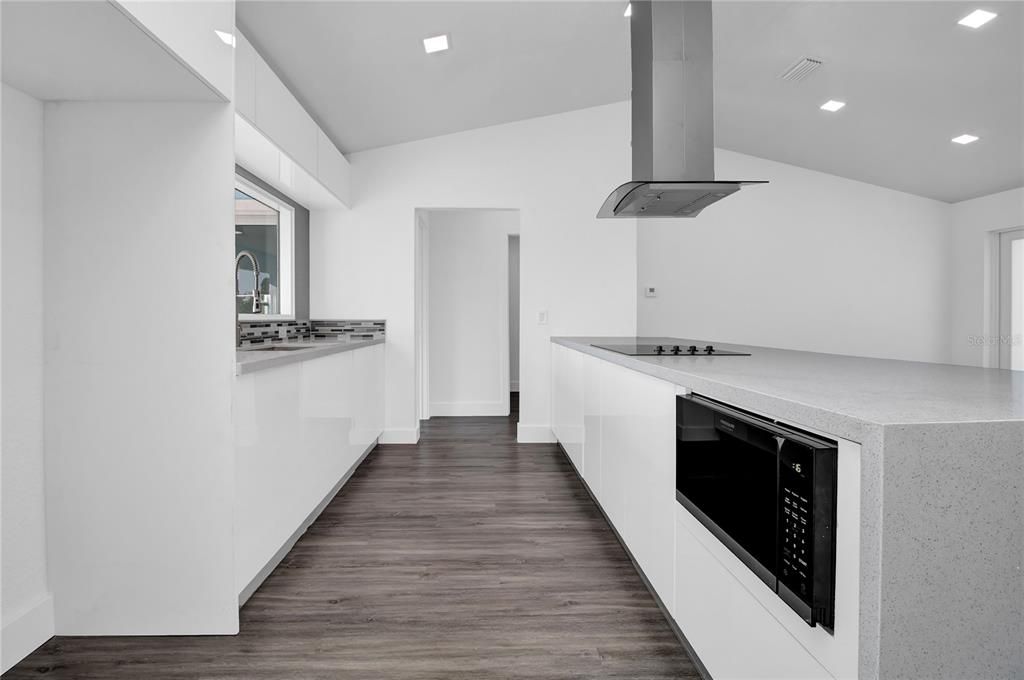 Interior, Kitchen, Recessed Lighting, Wood Texture Flooring