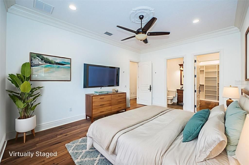 Bedroom, Interior, Recessed Lighting, Wood Texture Flooring