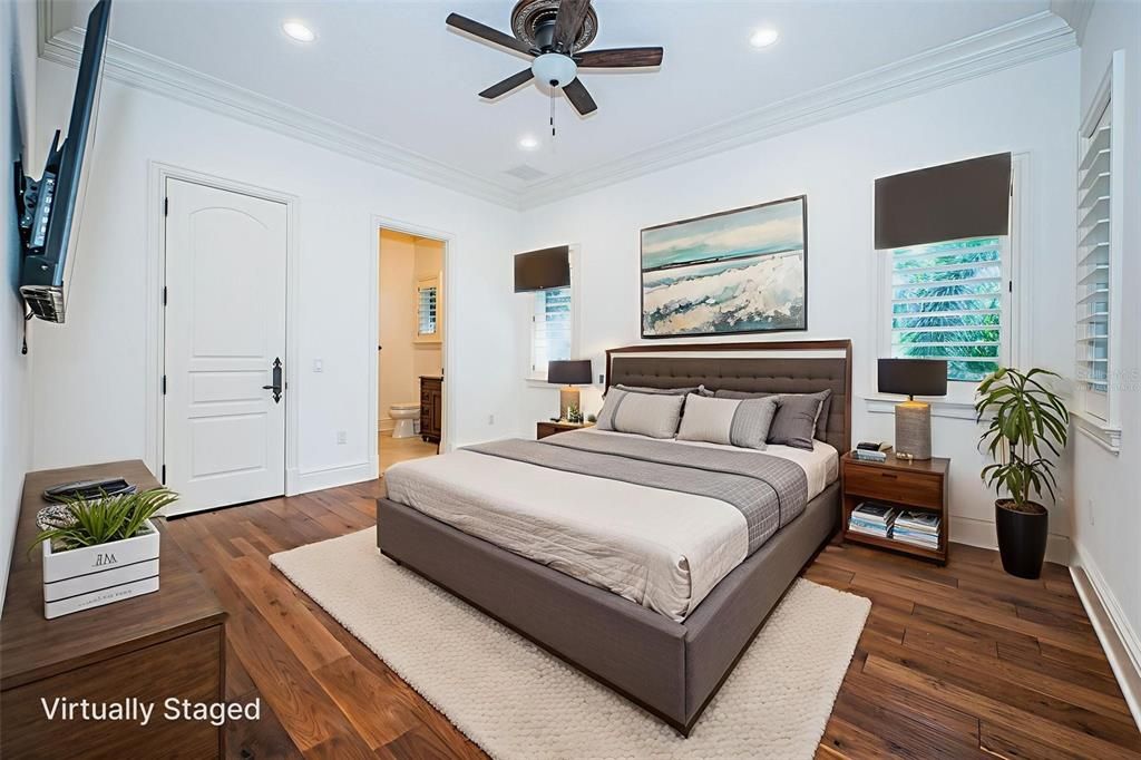 Bedroom, Interior, Recessed Lighting, Wood Texture Flooring