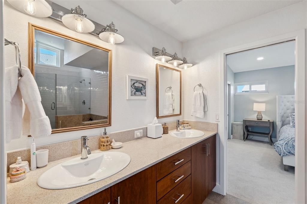 Bathroom, Dual Sink Vanities, Glass Shower, Interior, Recessed Lighting