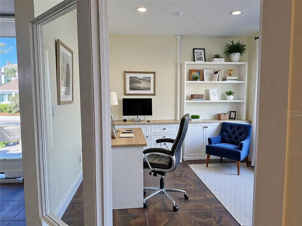 Home Office, Interior, Recessed Lighting, Wood Texture Flooring