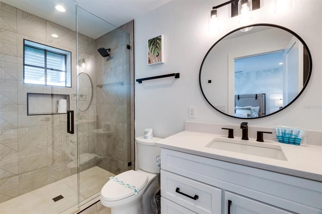 Bathroom, Glass Shower, Interior, Recessed Lighting
