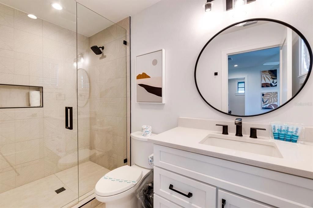Bathroom, Glass Shower, Interior, Recessed Lighting