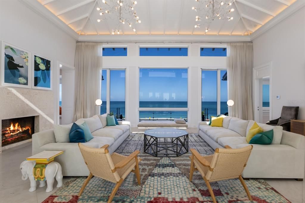 Fireplace, Interior, Living room, Pendant Lights, Water